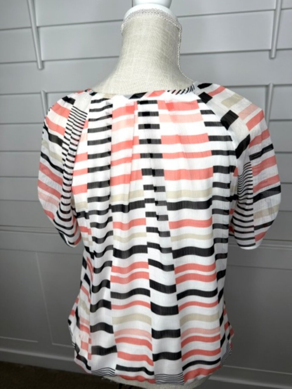 Sarah Michelle Striped Sheer Blouse with Elastic Hem - Picture 2 of 8